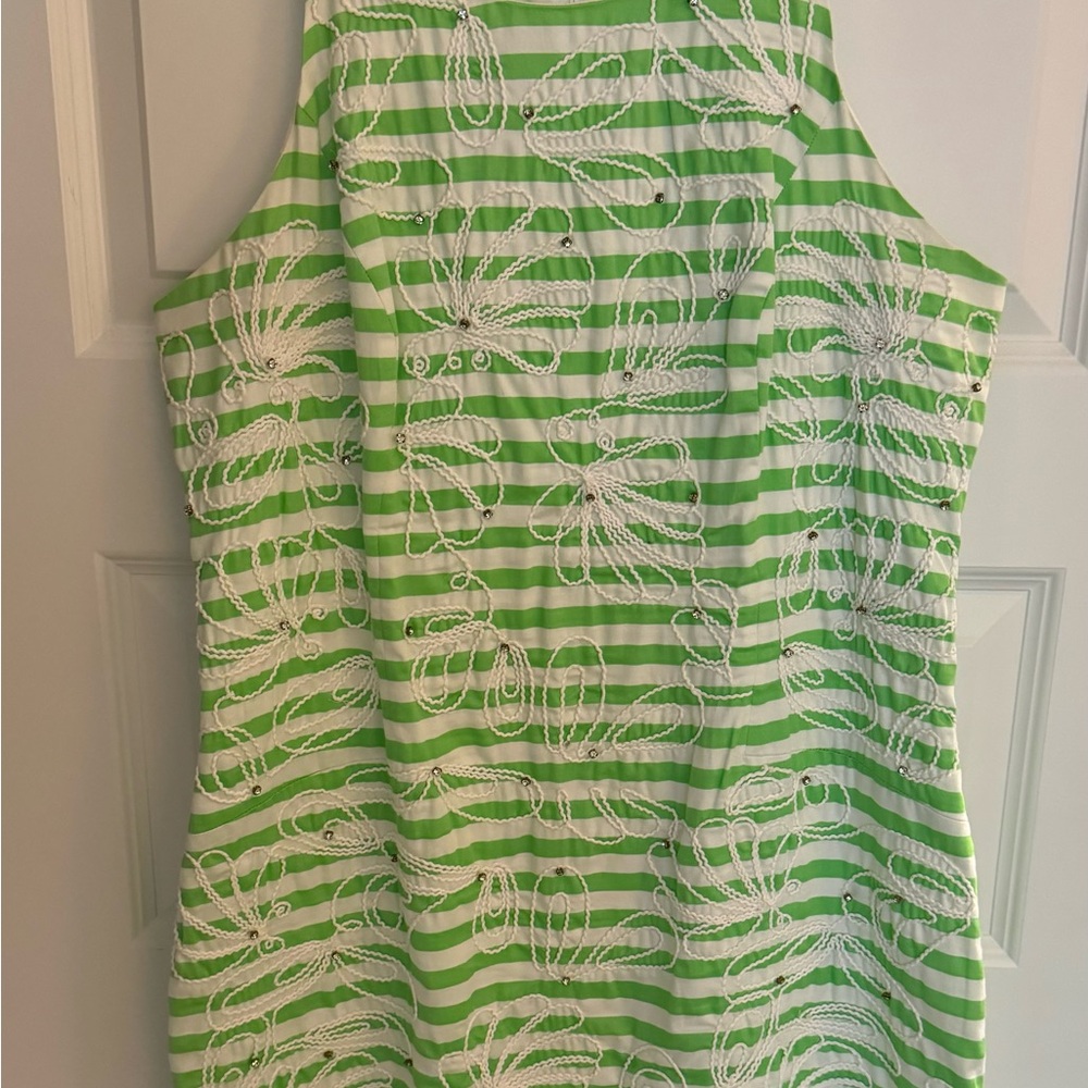 Think spring 2025! Lily Pulitzer green stripe with white embroidery detail